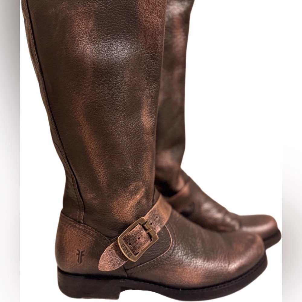 Frye Women’s Veronica Slouch Boot Size 6.5 Metallic Bronze Leather Riding Boot - Picture 3 of 5